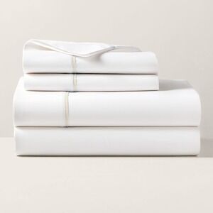 Ralph Lauren Palmer Percale‎ Full Flat Sheet Sand Dune Trim Organic Cotton NEW